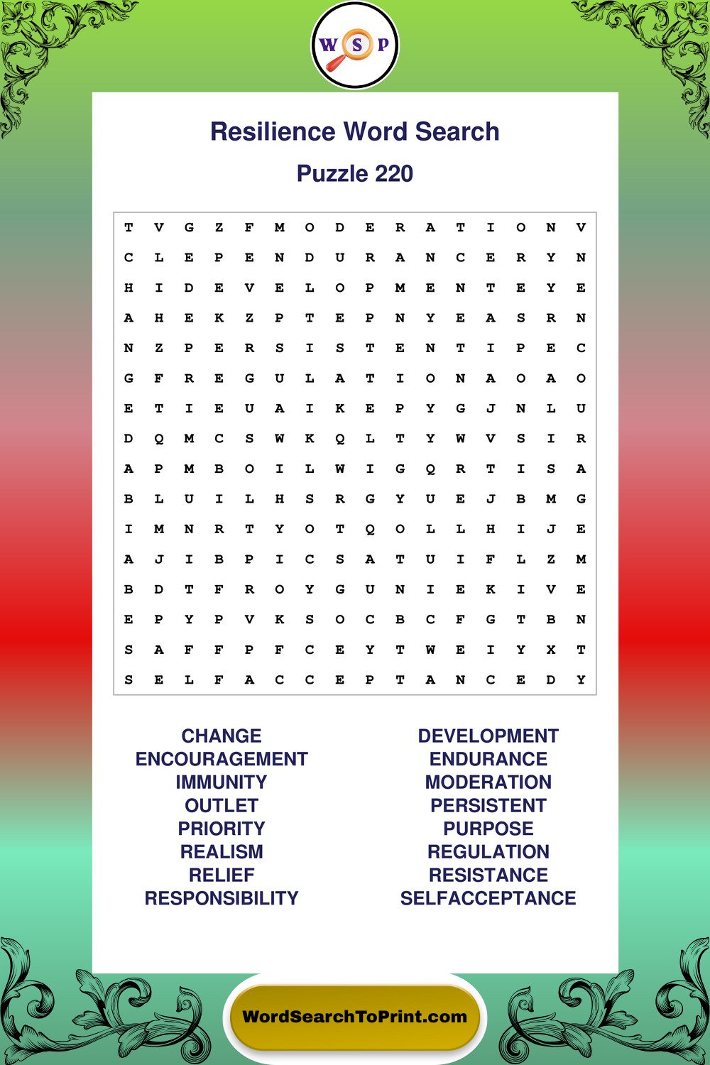Resilience Word Search Puzzle 220