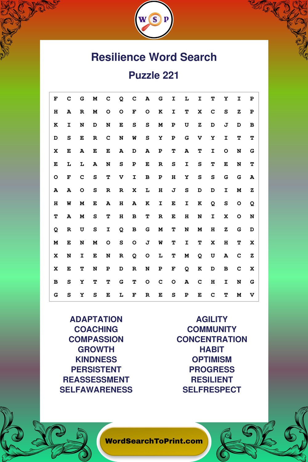 Resilience Word Search Puzzle 221