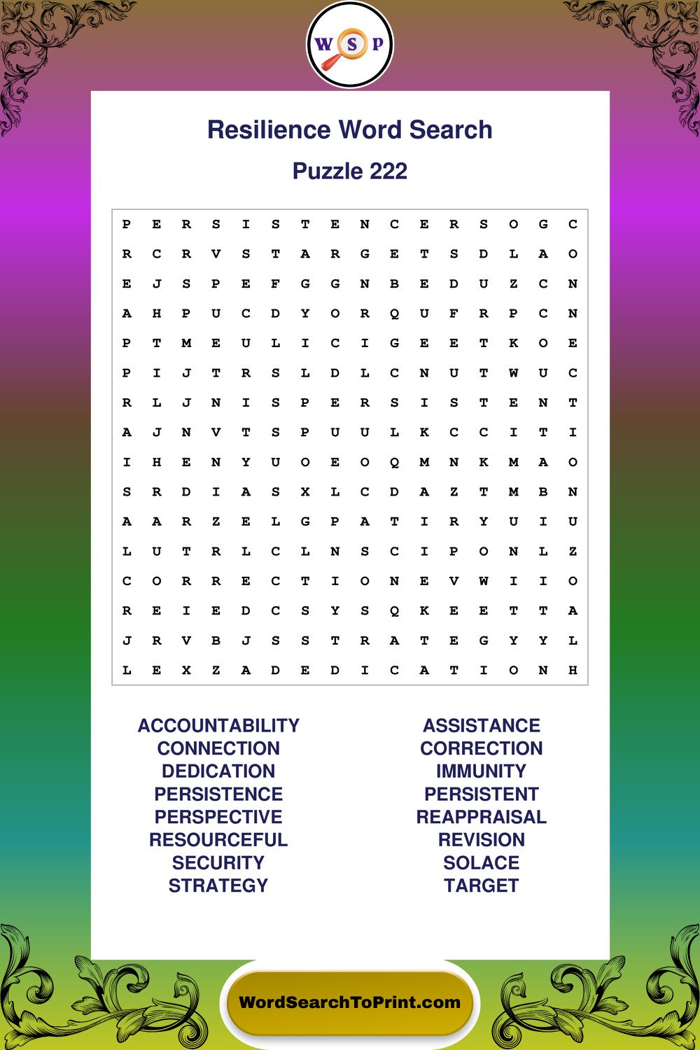 Resilience Word Search Puzzle 222