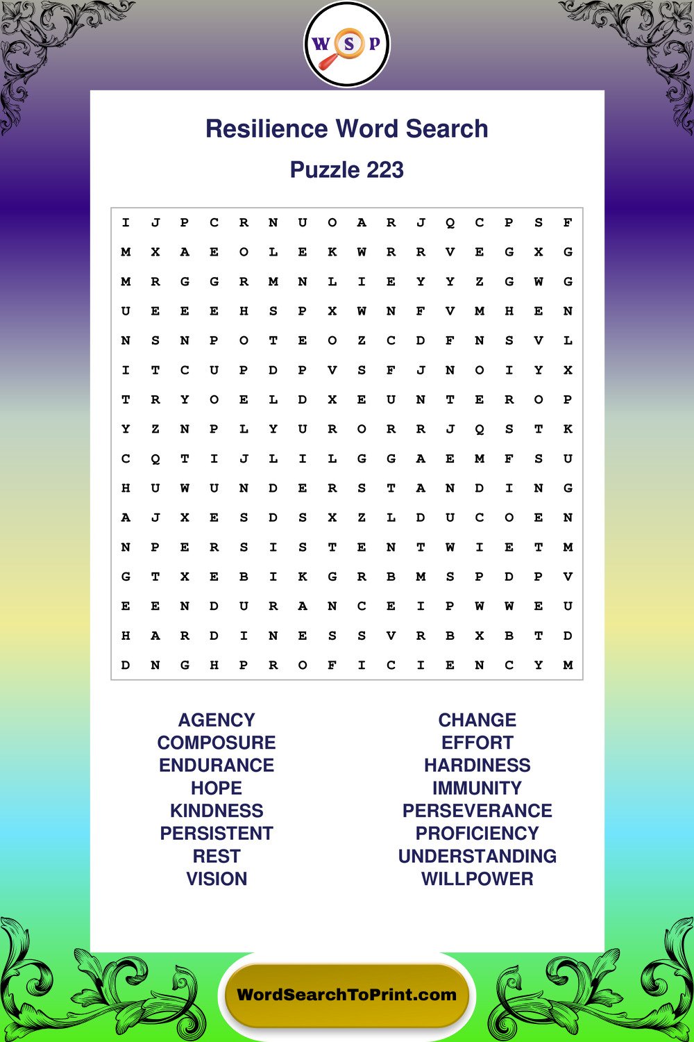 Resilience Word Search Puzzle 223
