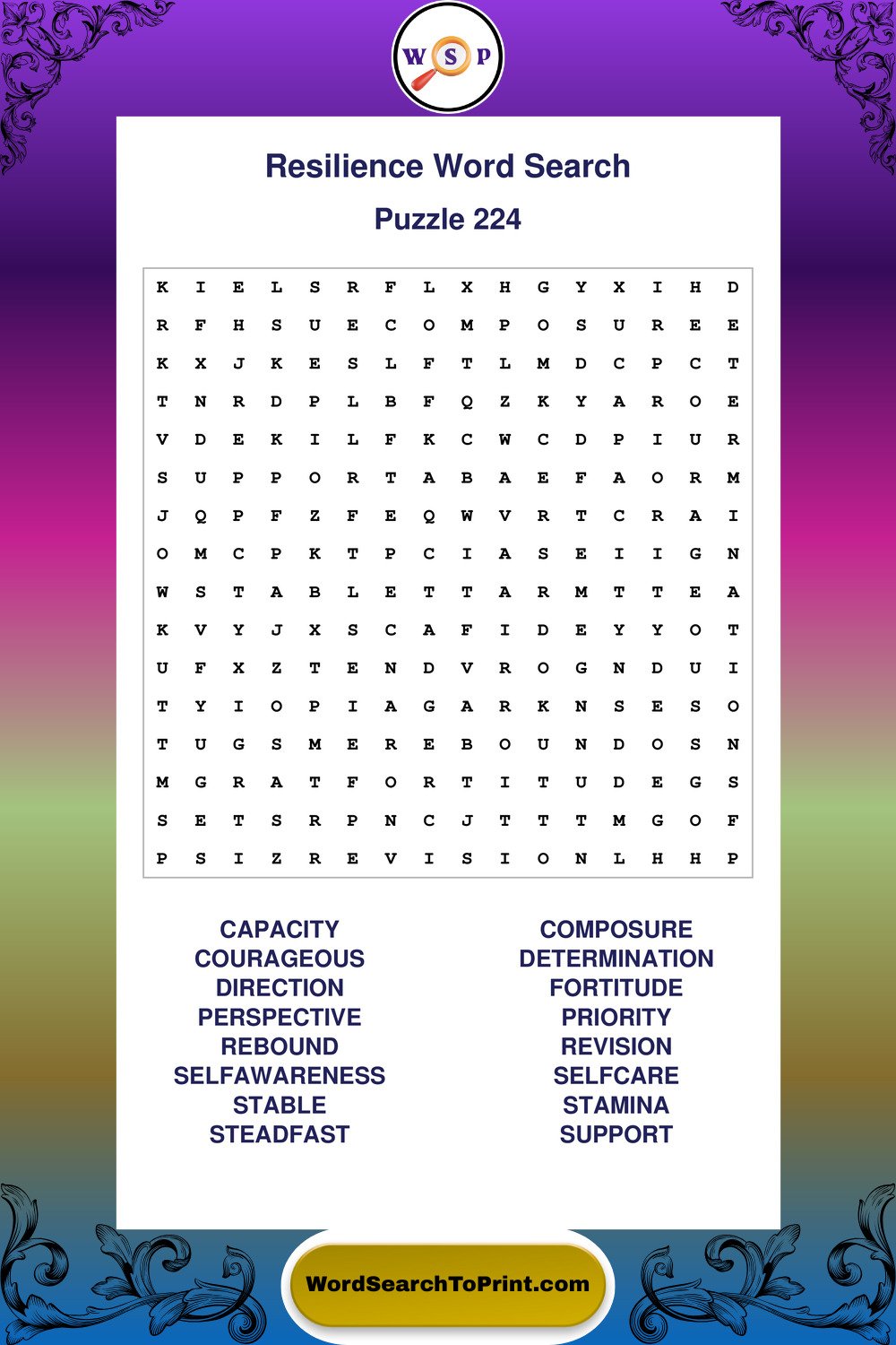 Resilience Word Search Puzzle 224