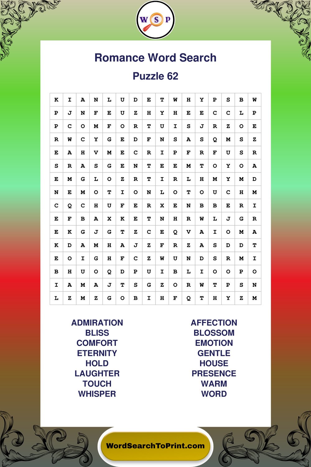 Romance Word Search Puzzle 62