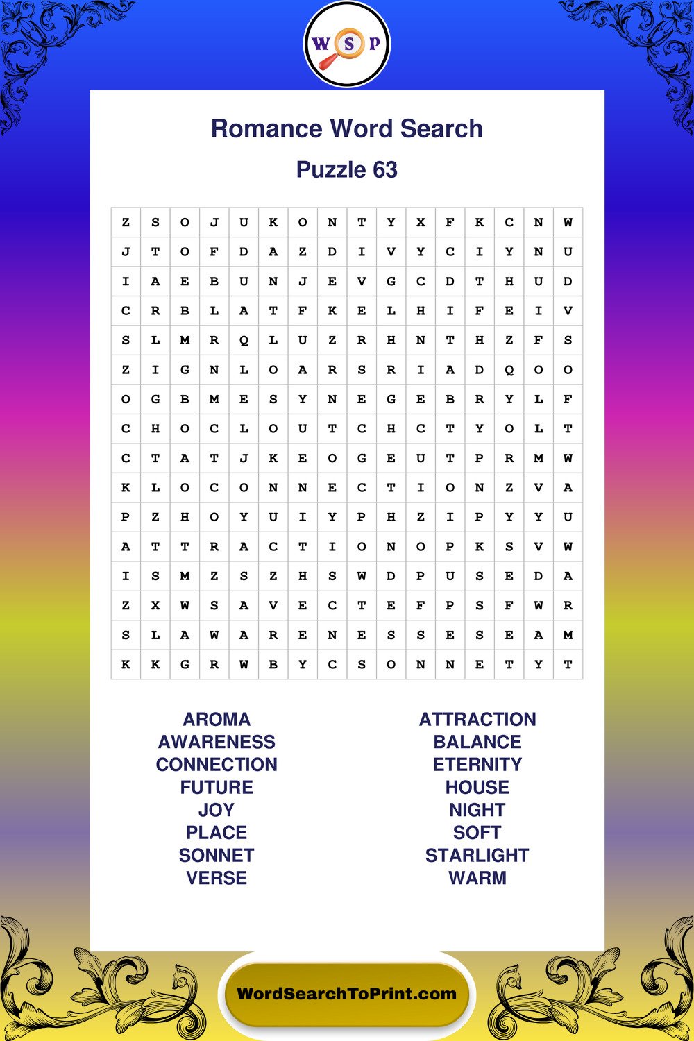 Romance Word Search Puzzle 63