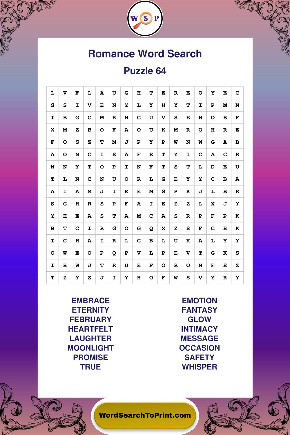 Romance Word Search Puzzle 64