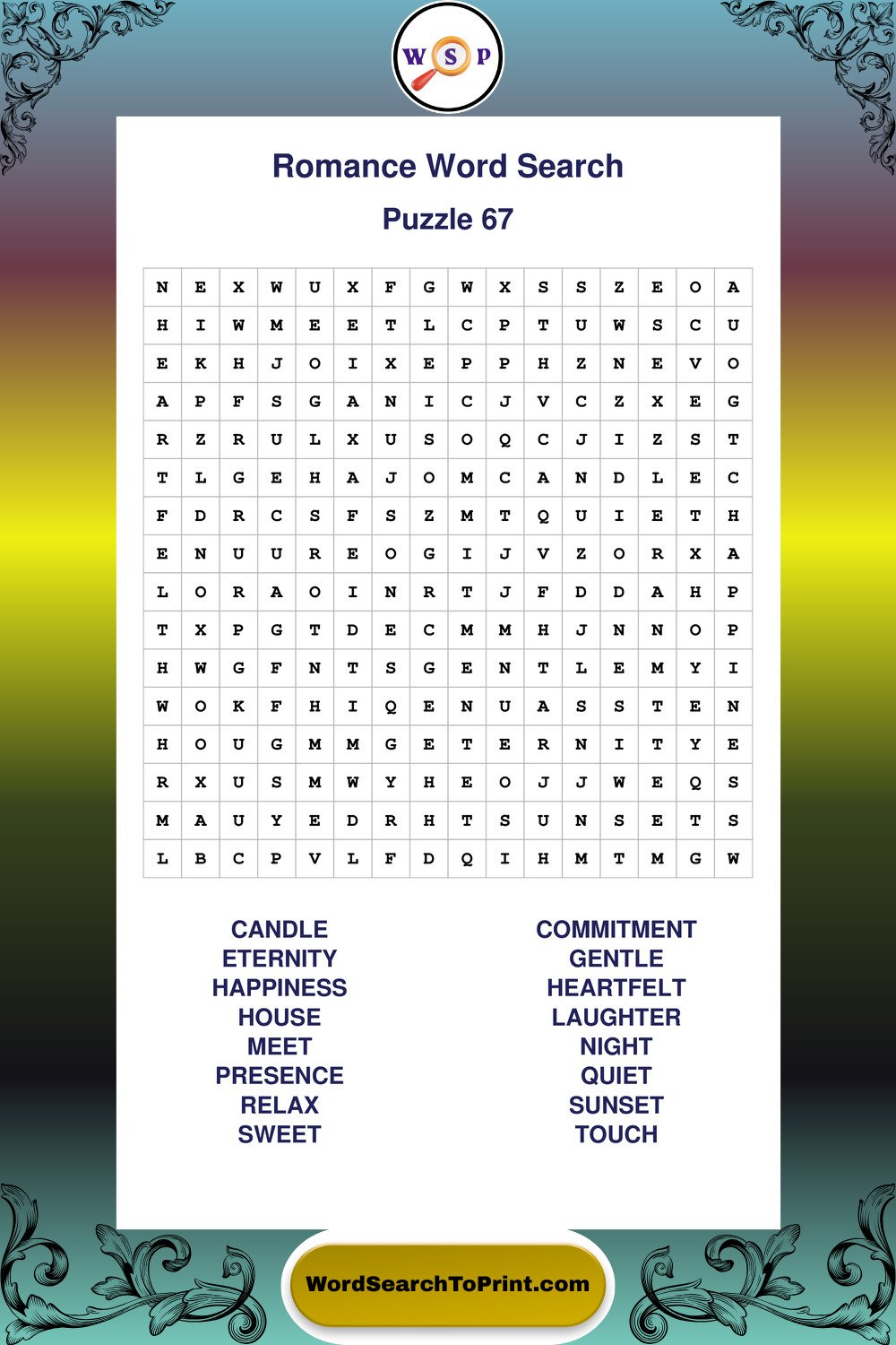 Romance Word Search Puzzle 67