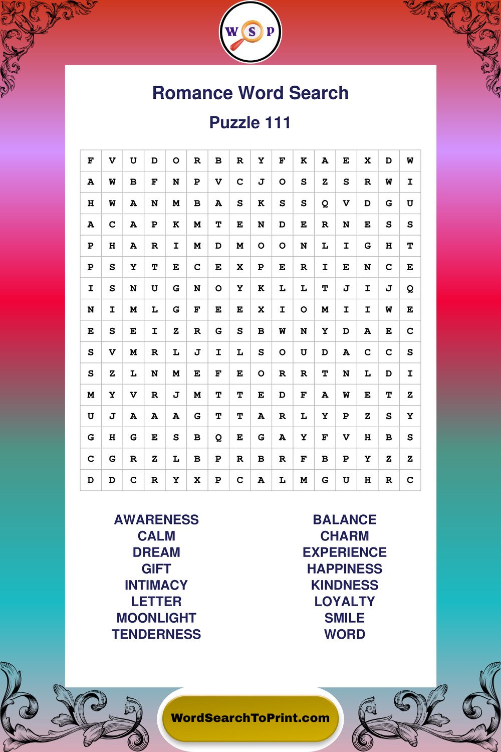 Romance Word Search Puzzle 111