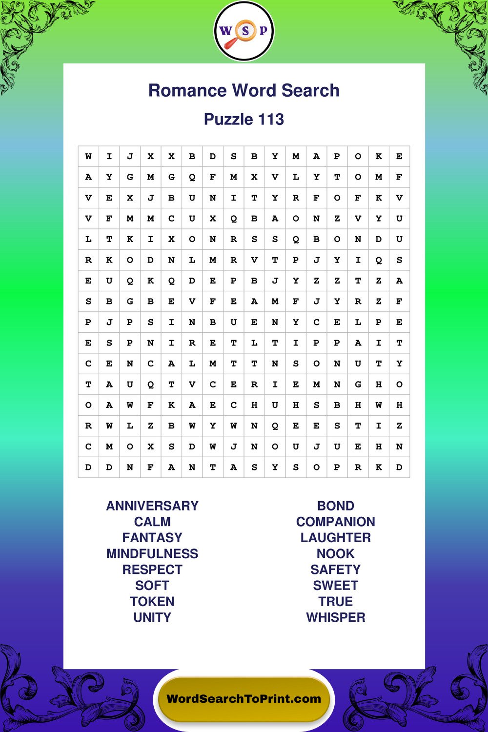 Romance Word Search Puzzle 113
