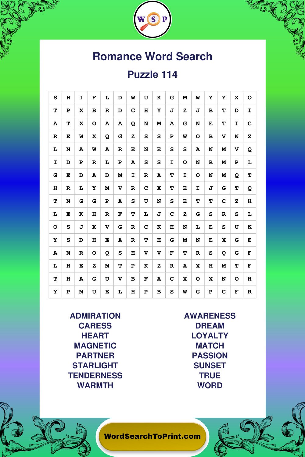 Romance Word Search Puzzle 114