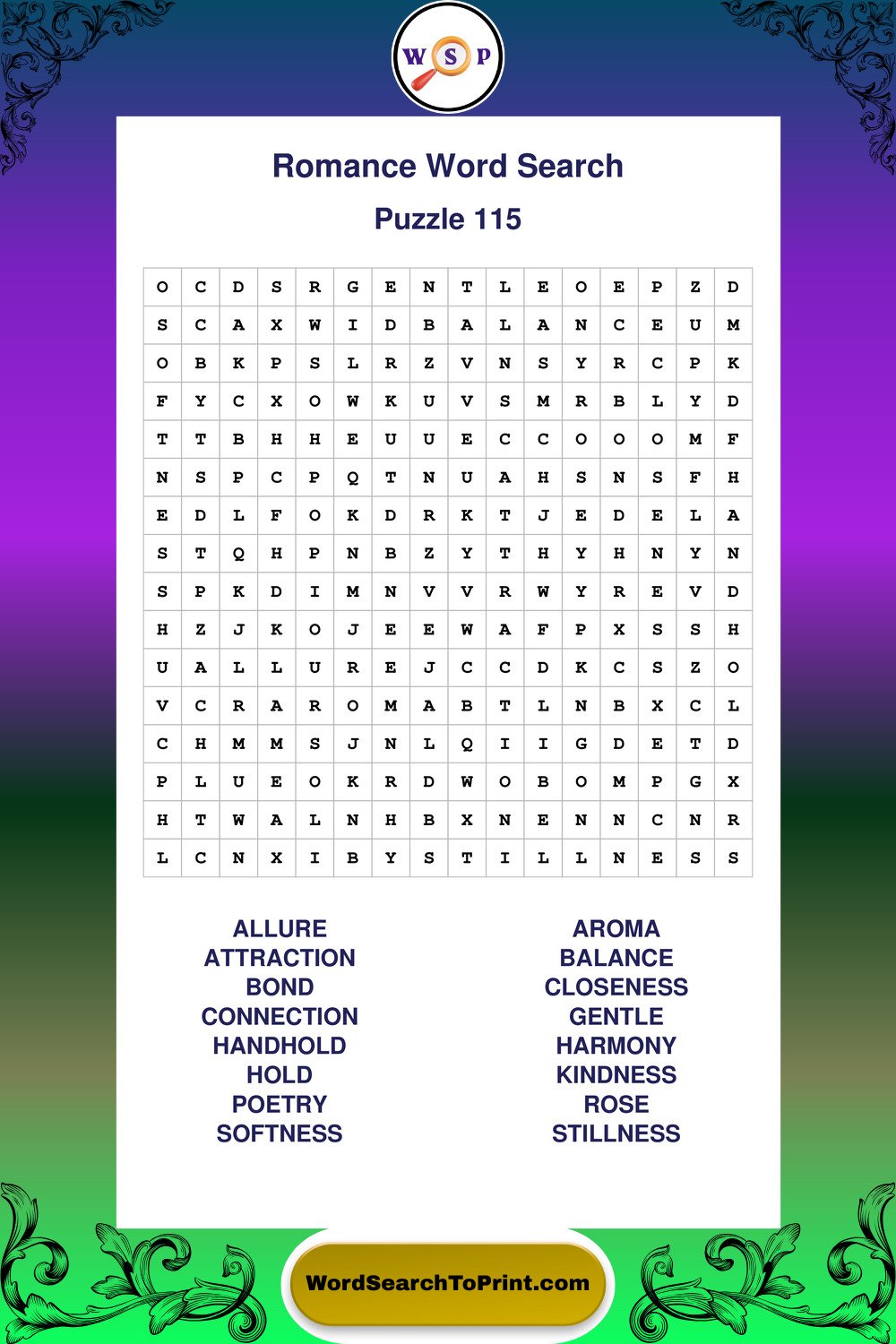 Romance Word Search Puzzle 115