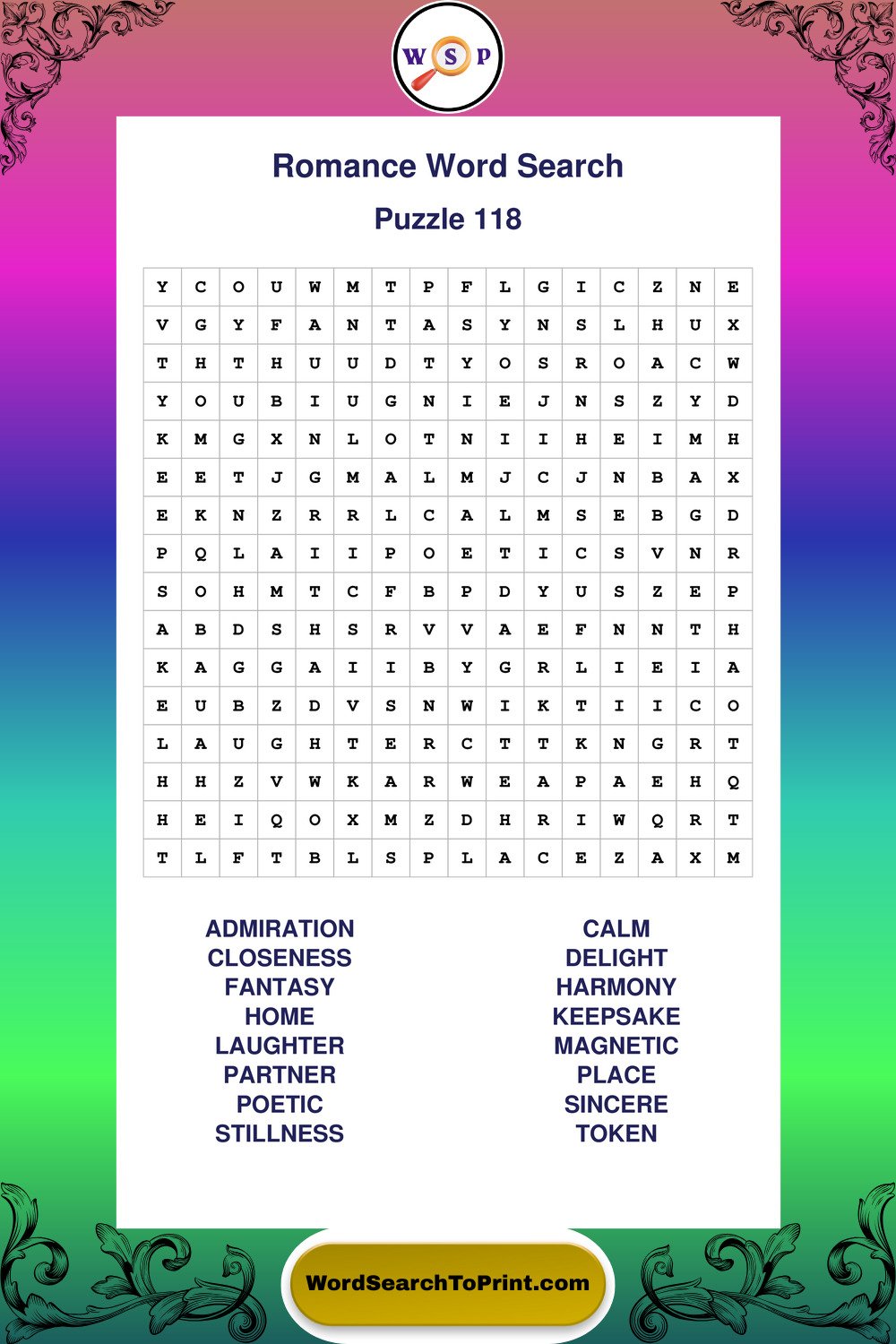Romance Word Search Puzzle 118