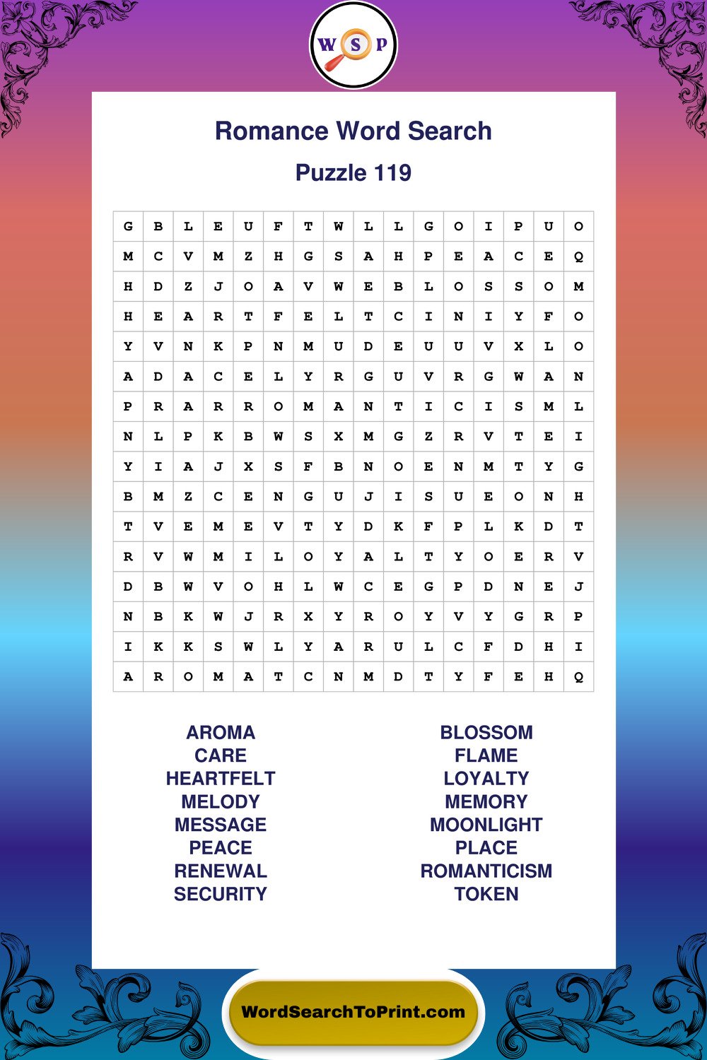 Romance Word Search Puzzle 119