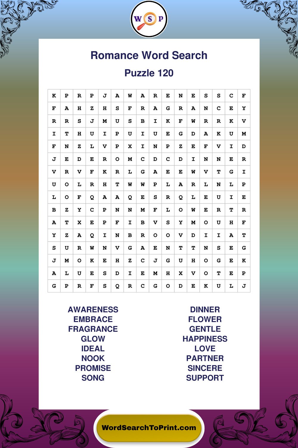 Romance Word Search Puzzle 120