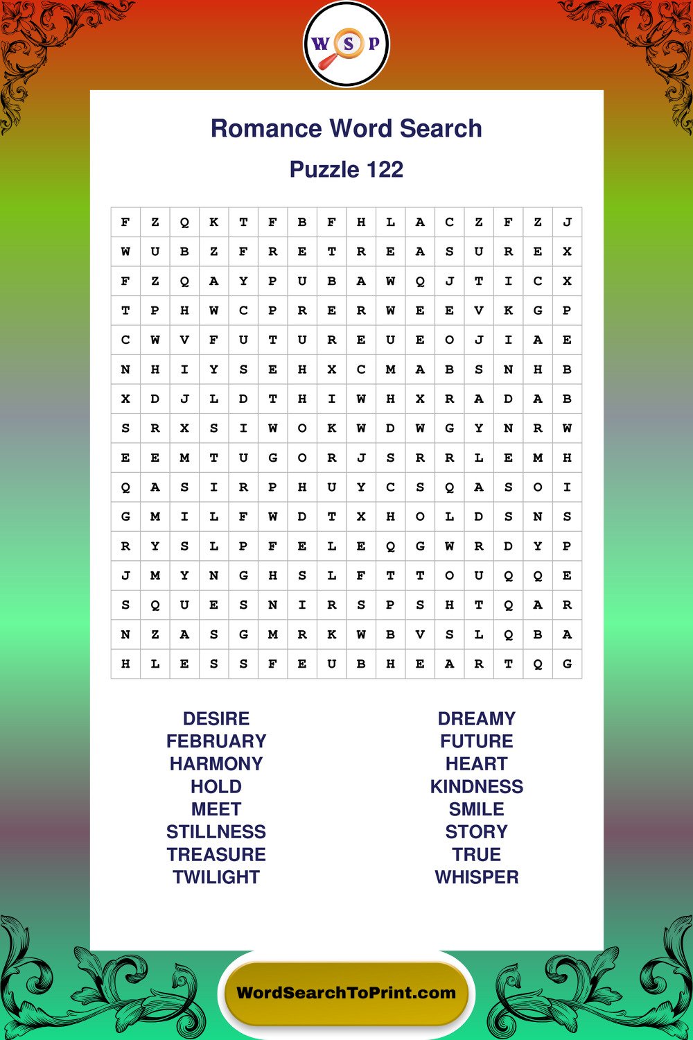 Romance Word Search Puzzle 122