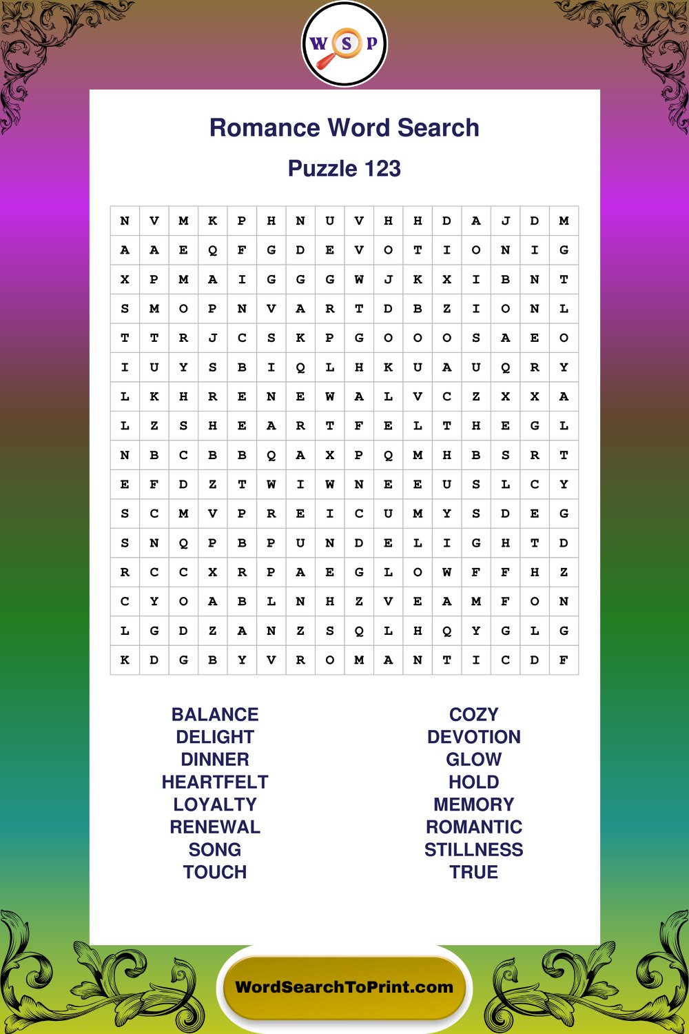 Romance Word Search Puzzle 123