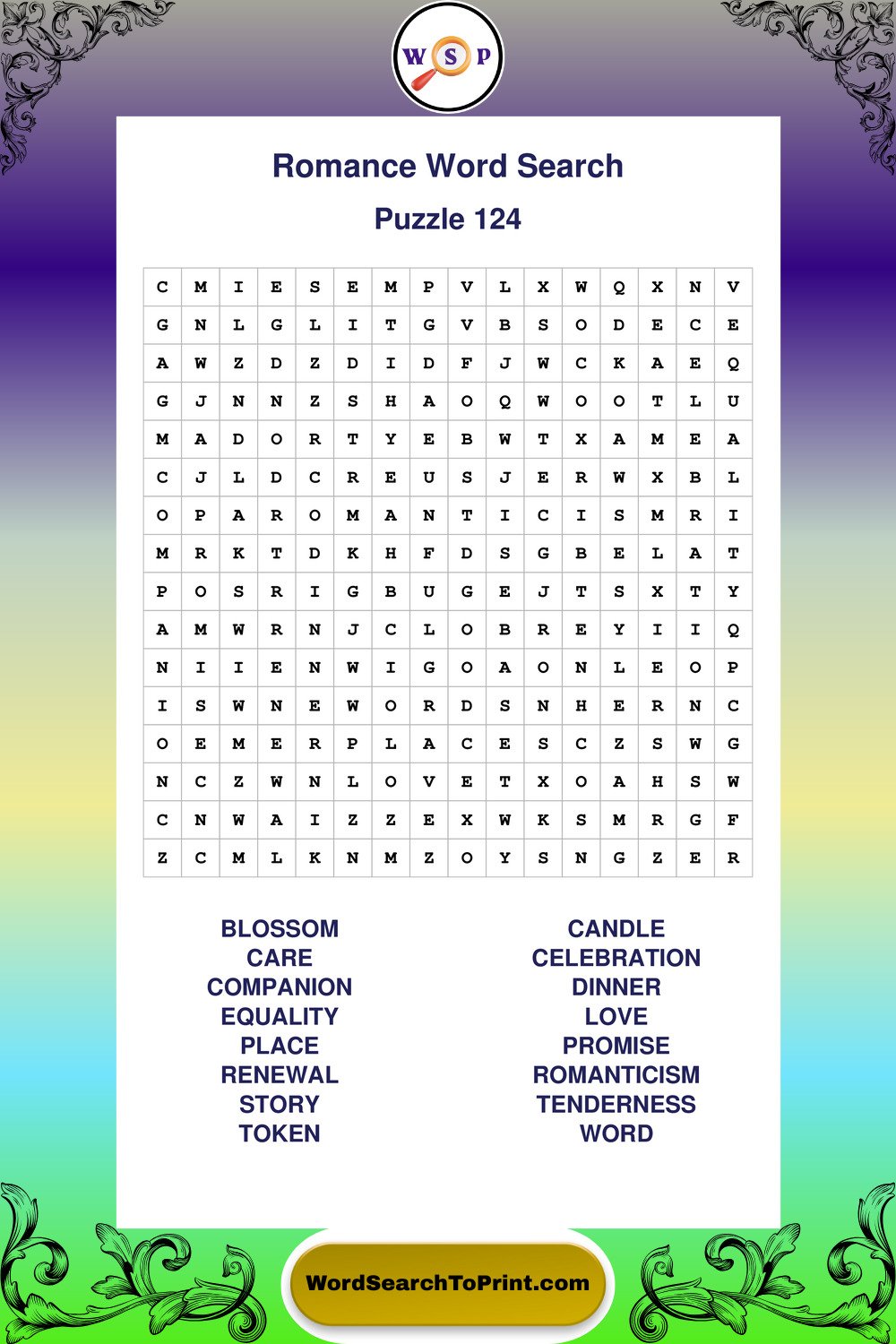 Romance Word Search Puzzle 124