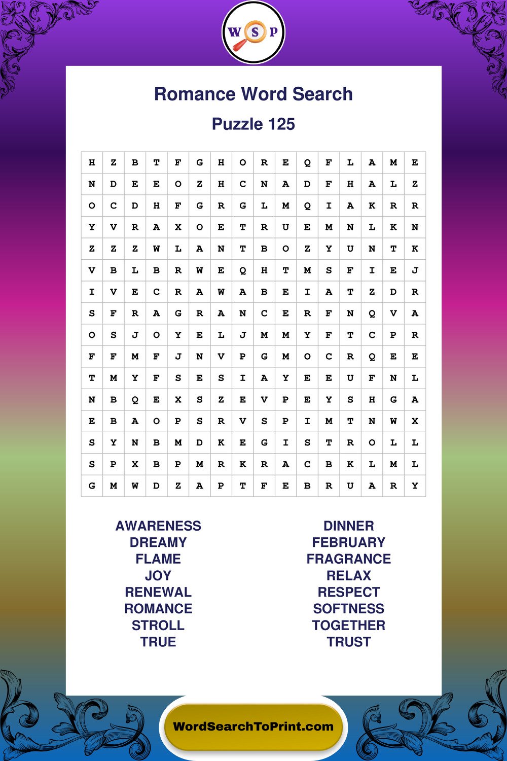 Romance Word Search Puzzle 125