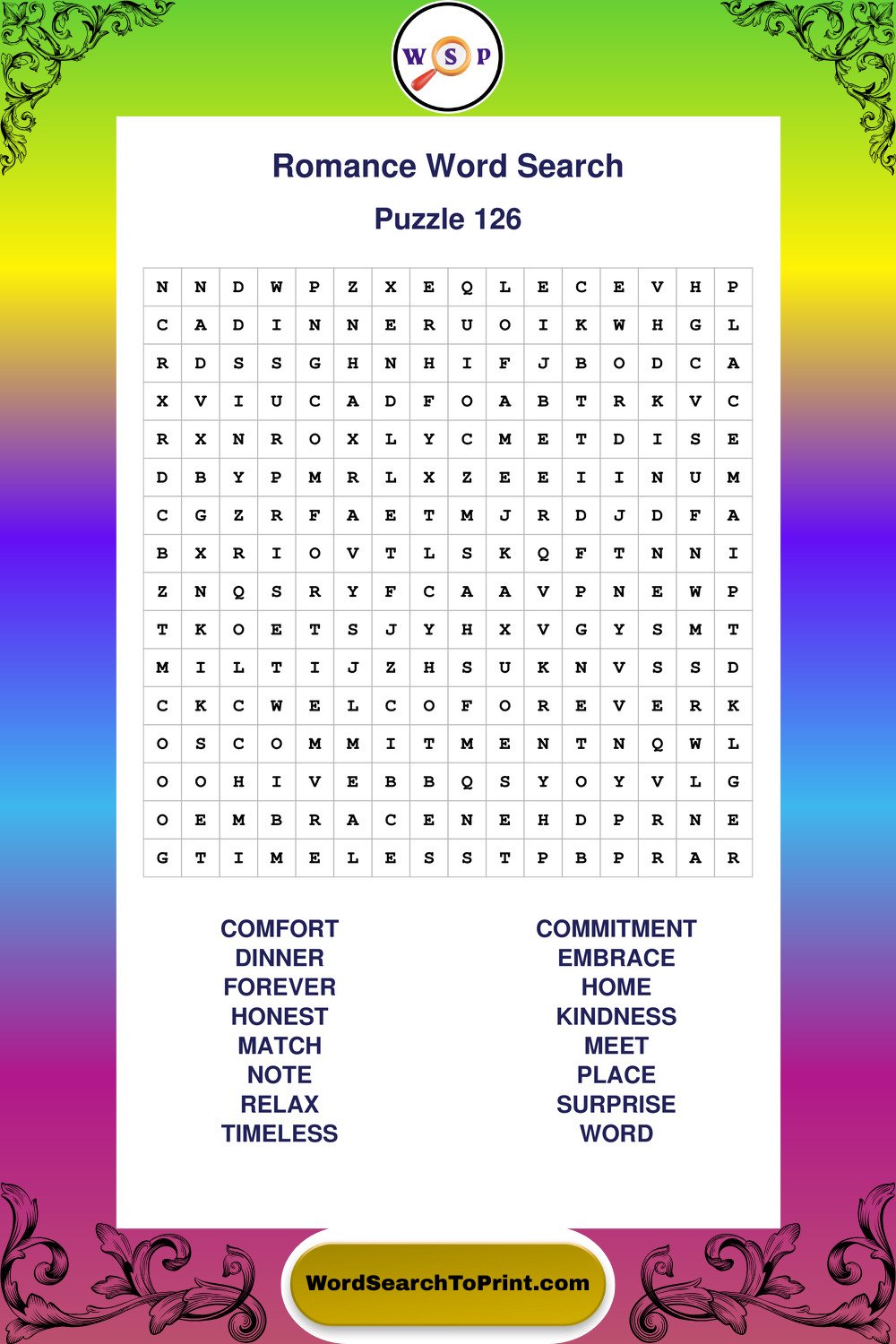 Romance Word Search Puzzle 126