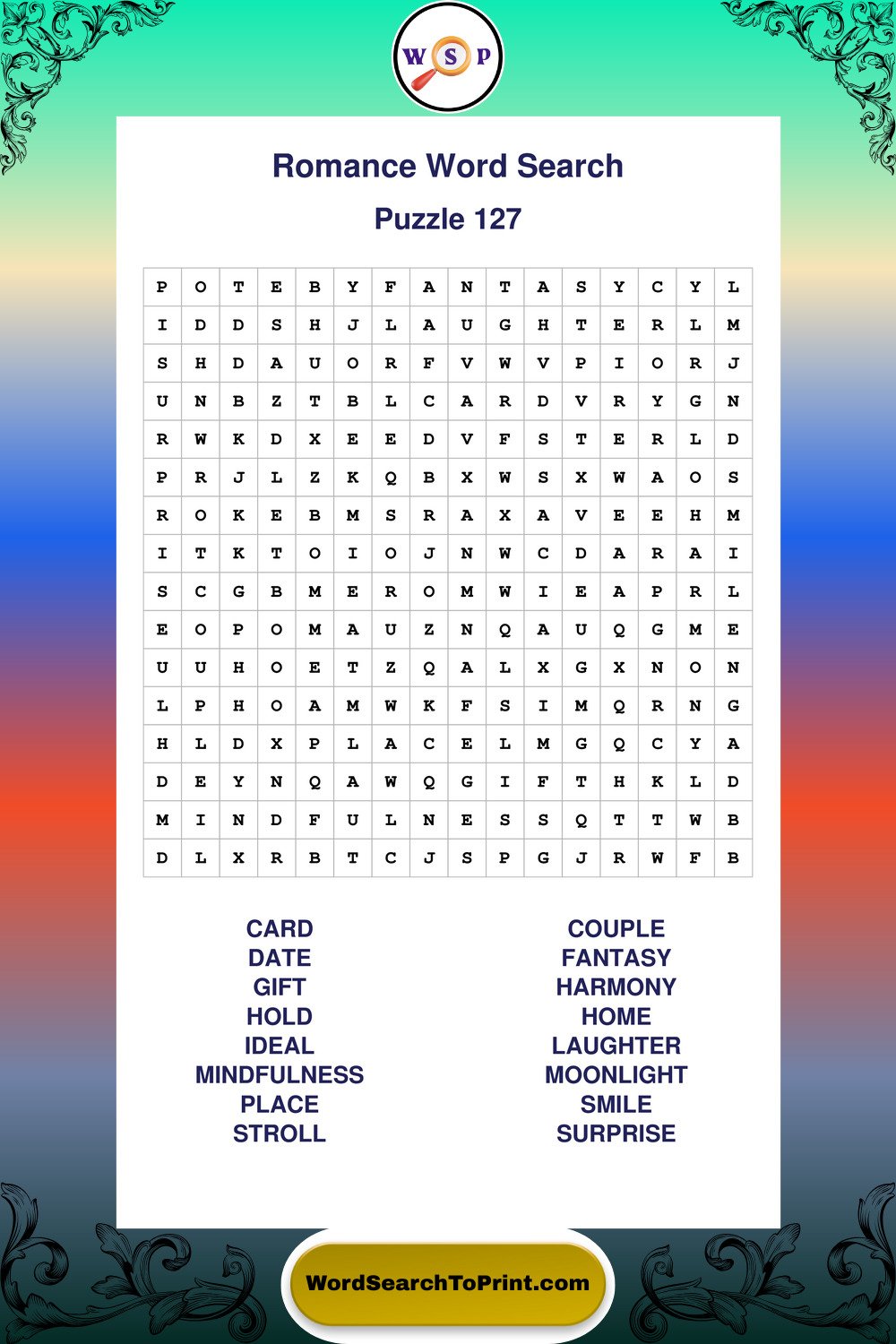 Romance Word Search Puzzle 127
