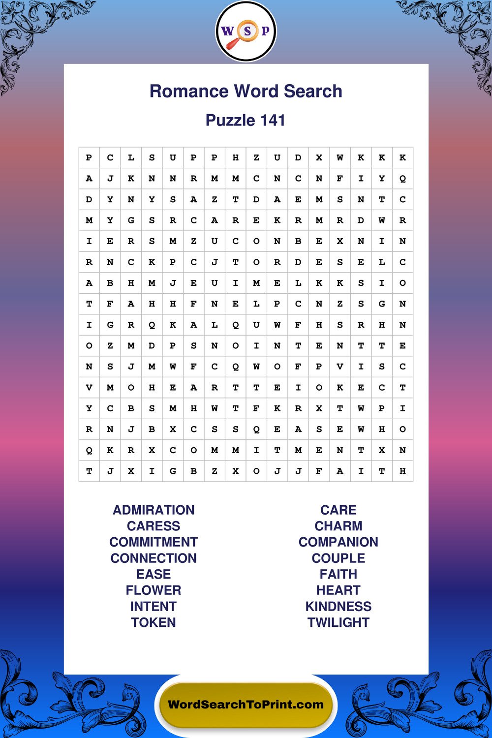 Romance Word Search Puzzle 141