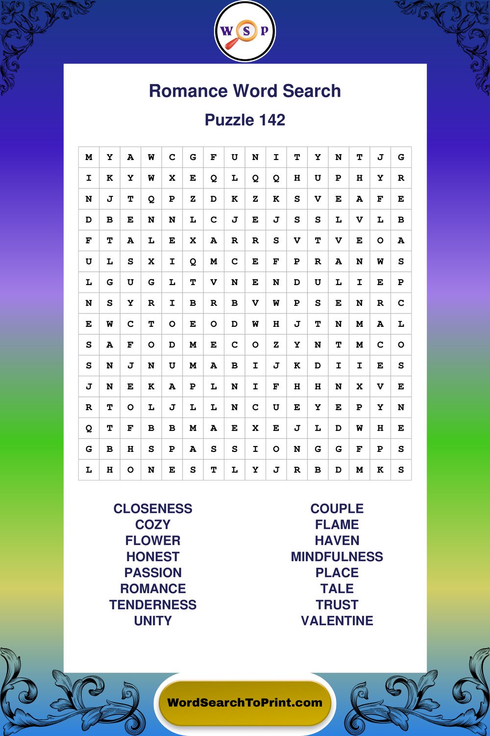 Romance Word Search Puzzle 142