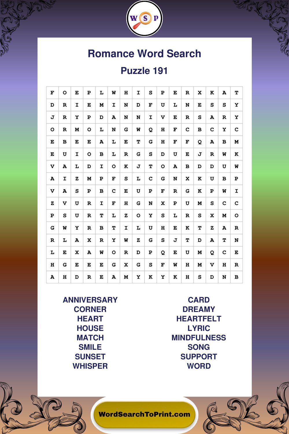 Romance Word Search Puzzle 191