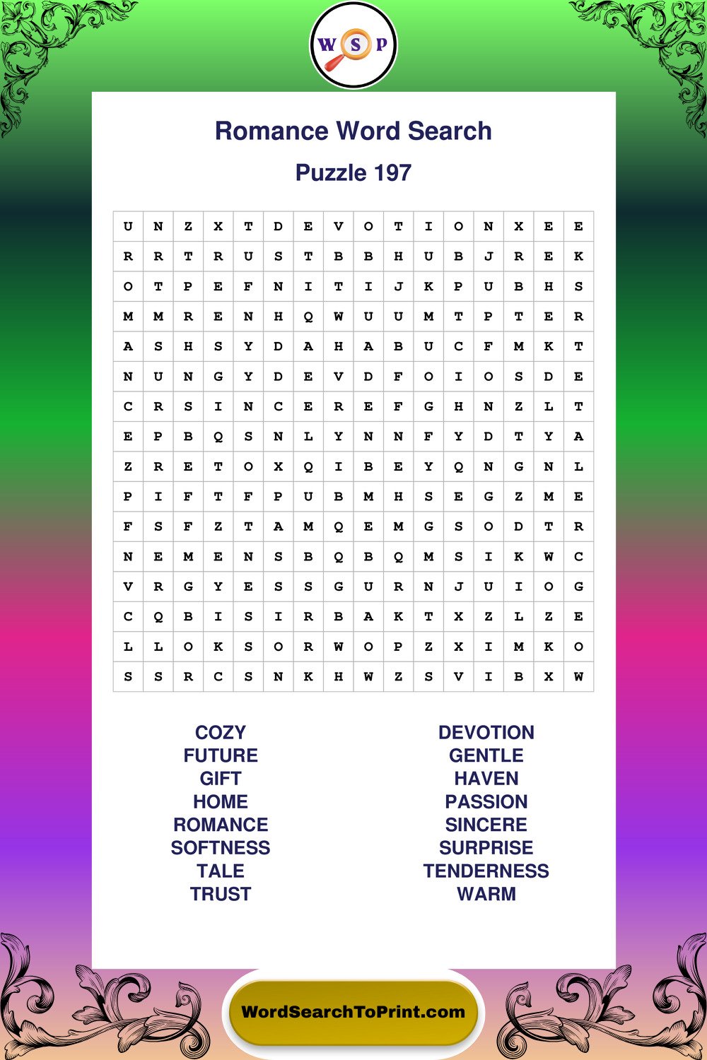 Romance Word Search Puzzle 197