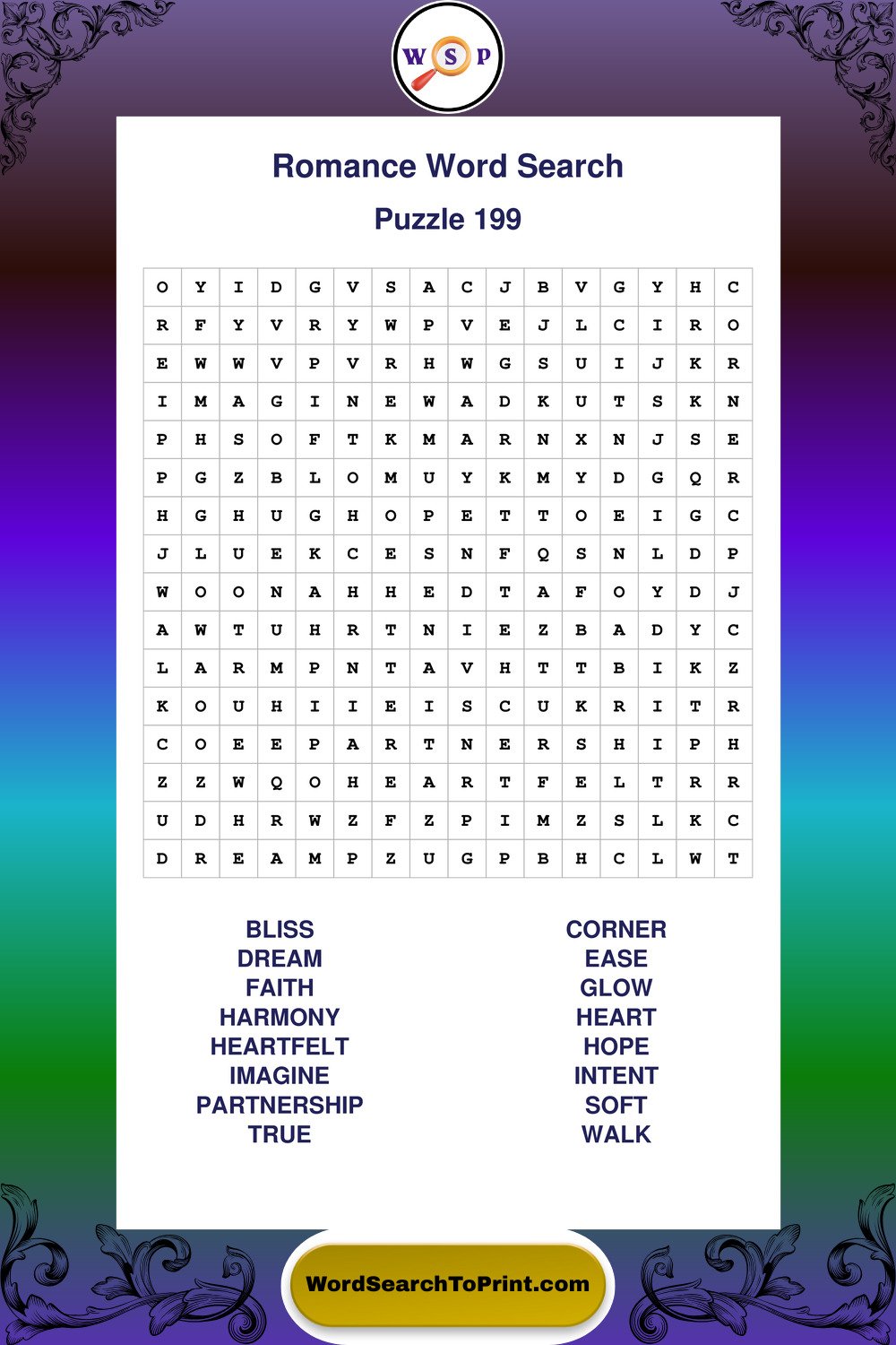 Romance Word Search Puzzle 199