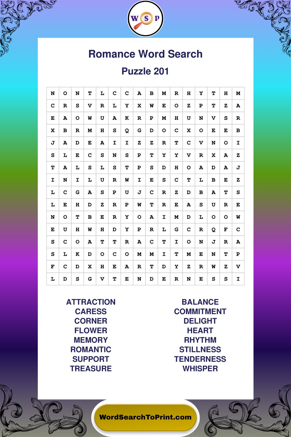 Romance Word Search Puzzle 201