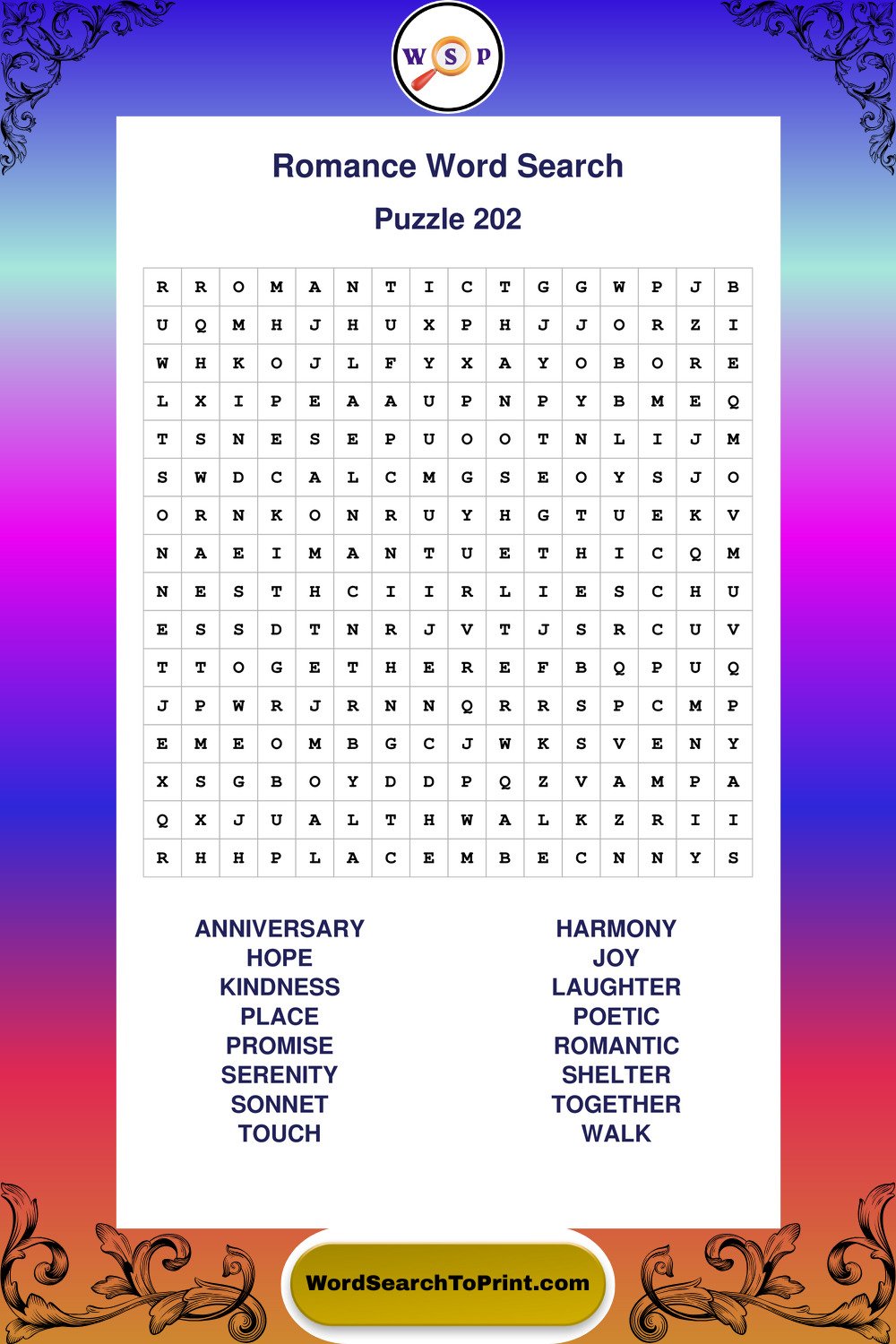 Romance Word Search Puzzle 202