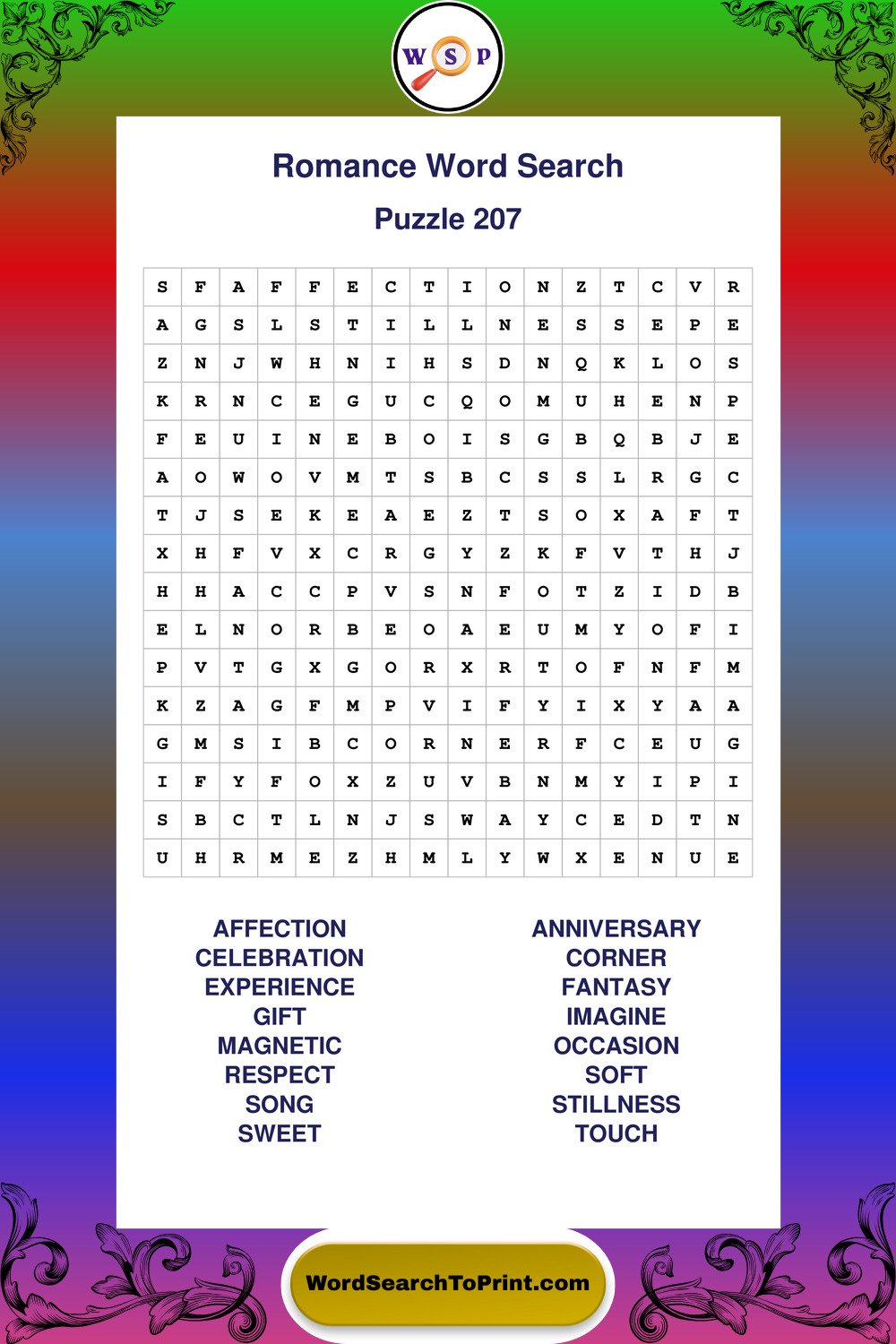Romance Word Search Puzzle 207