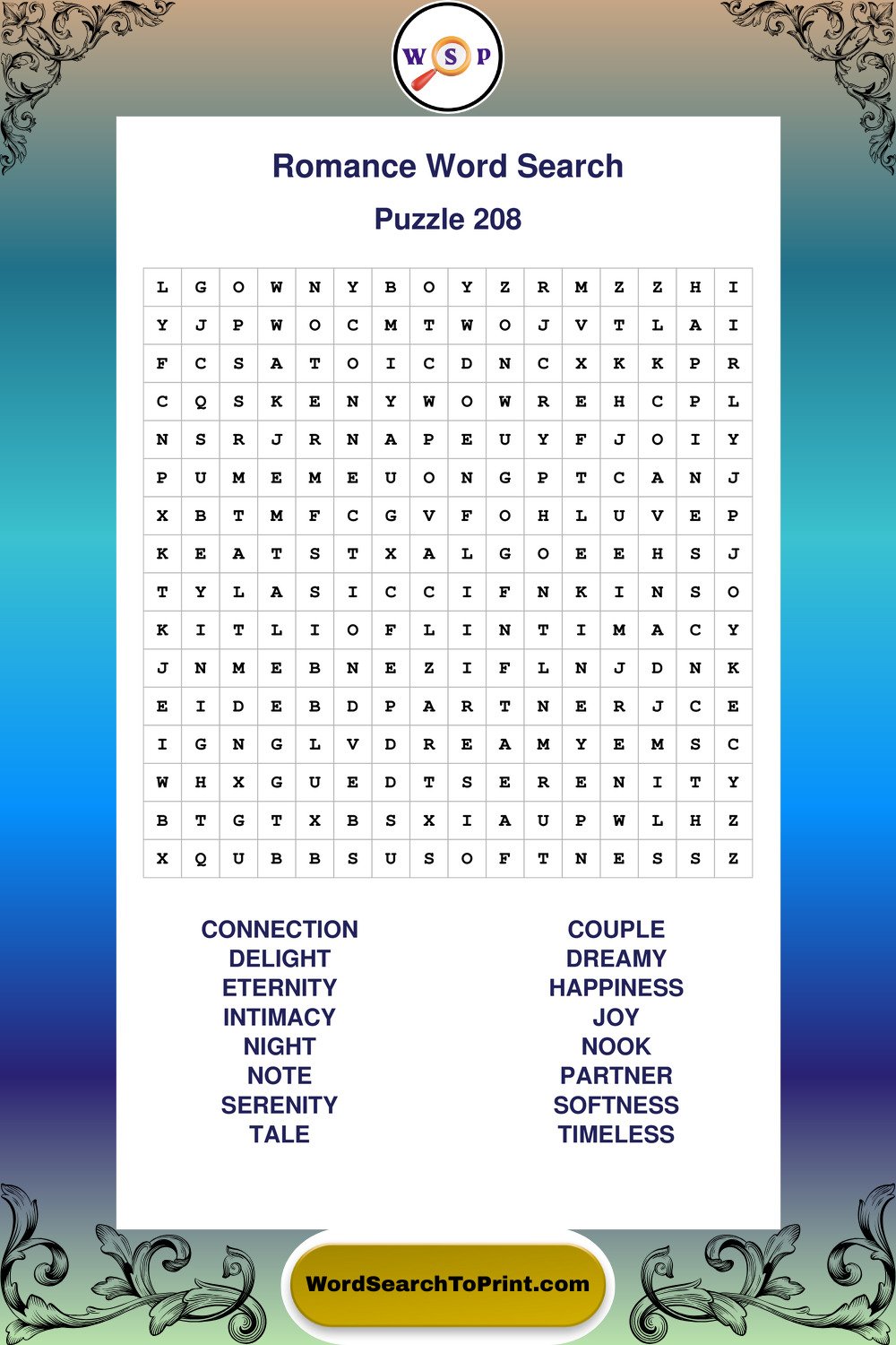 Romance Word Search Puzzle 208