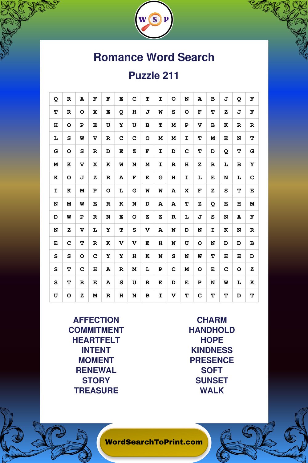 Romance Word Search Puzzle 211