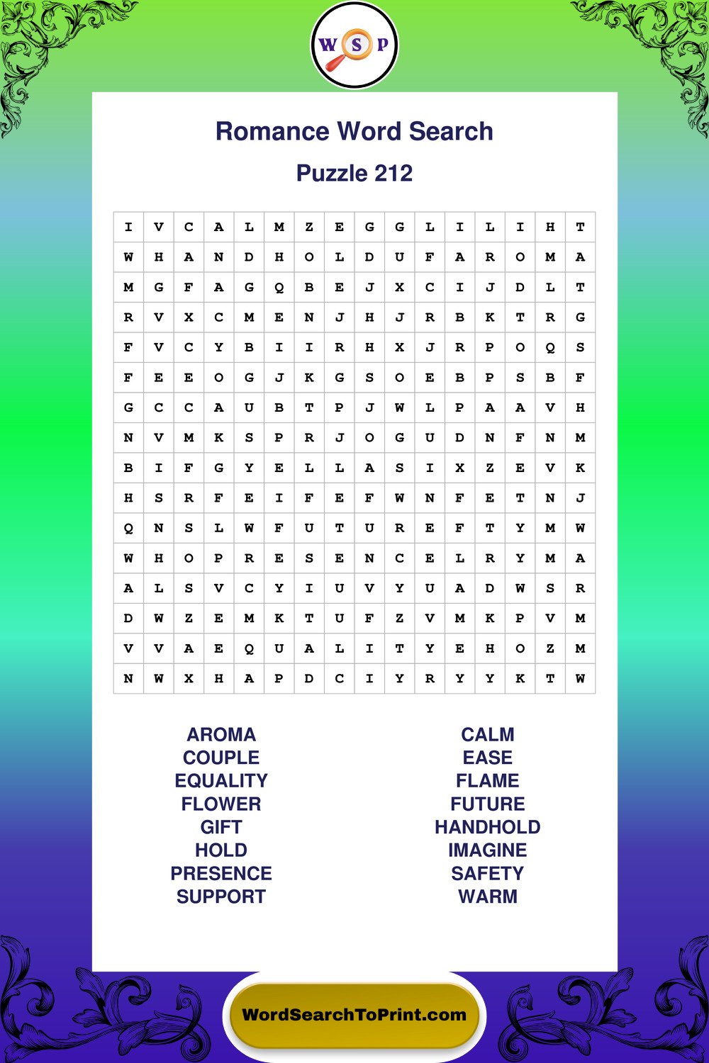 Romance Word Search Puzzle 212