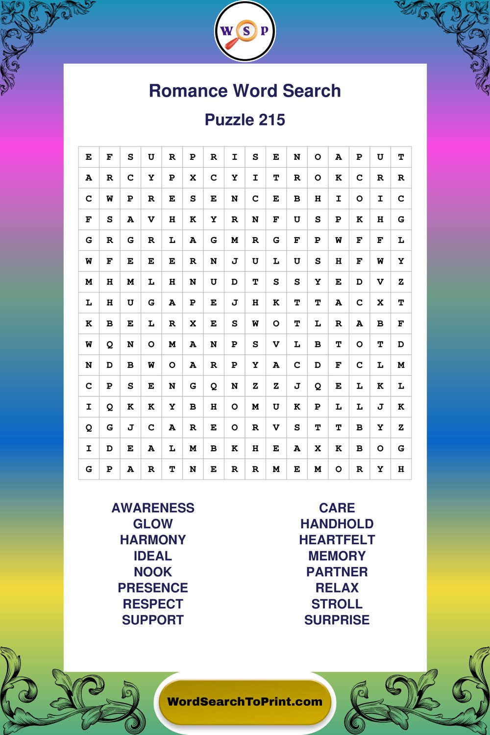 Romance Word Search Puzzle 215