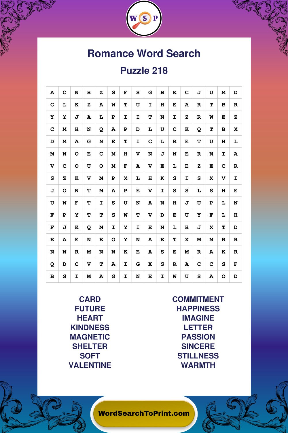 Romance Word Search Puzzle 218