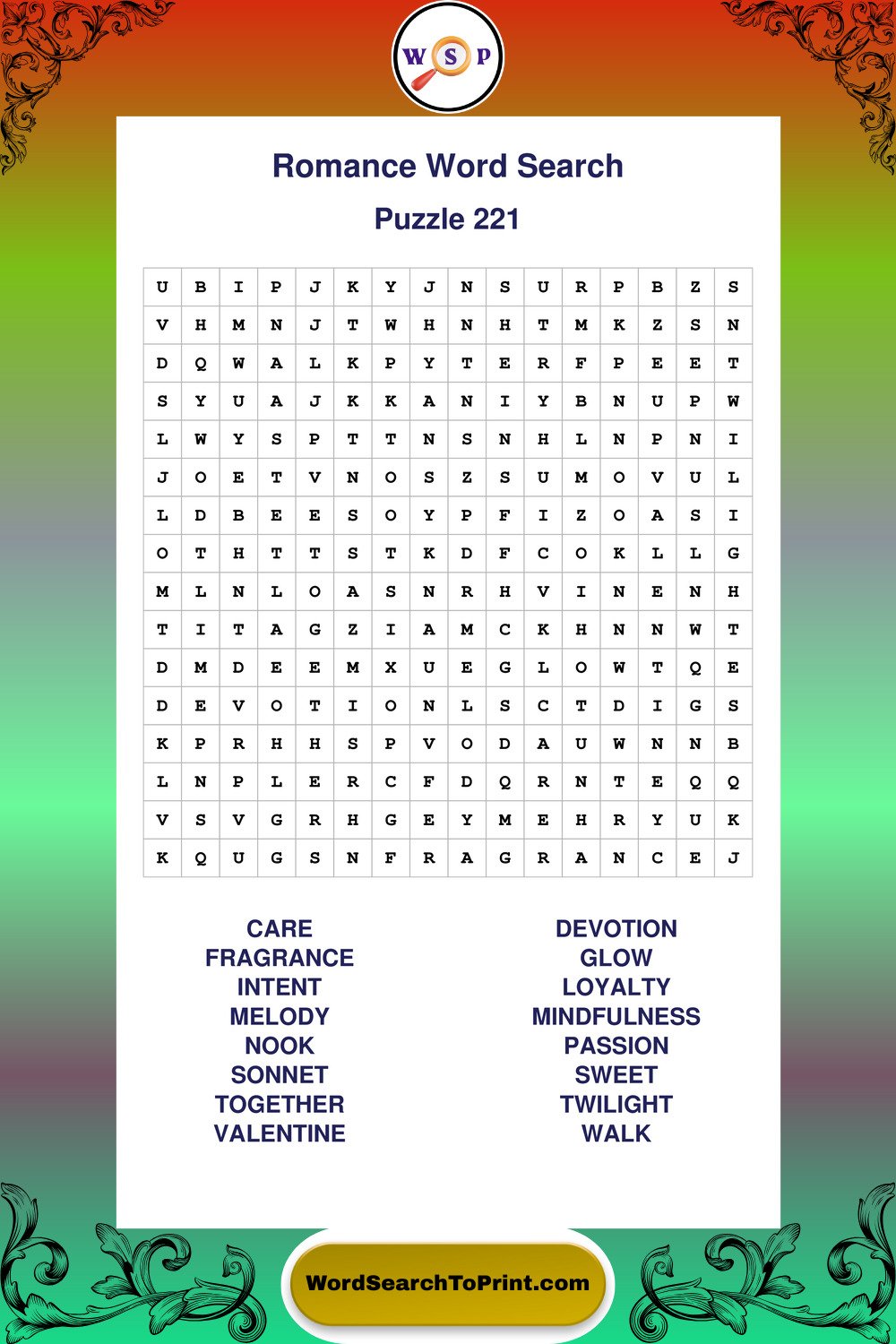 Romance Word Search Puzzle 221