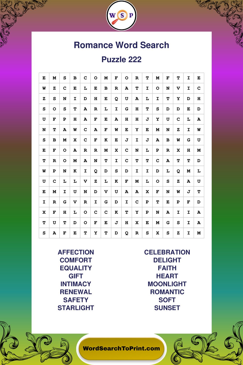 Romance Word Search Puzzle 222