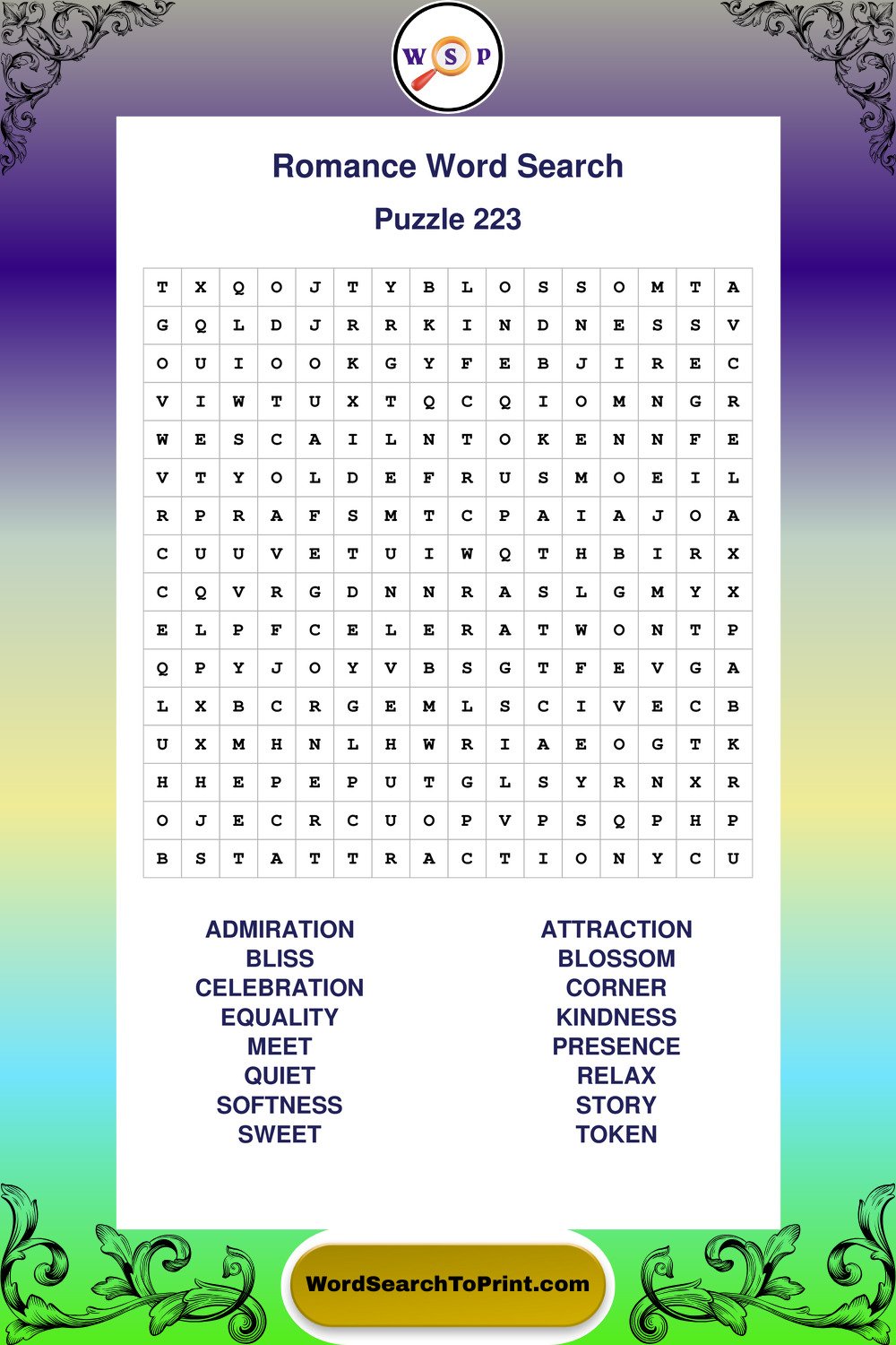 Romance Word Search Puzzle 223