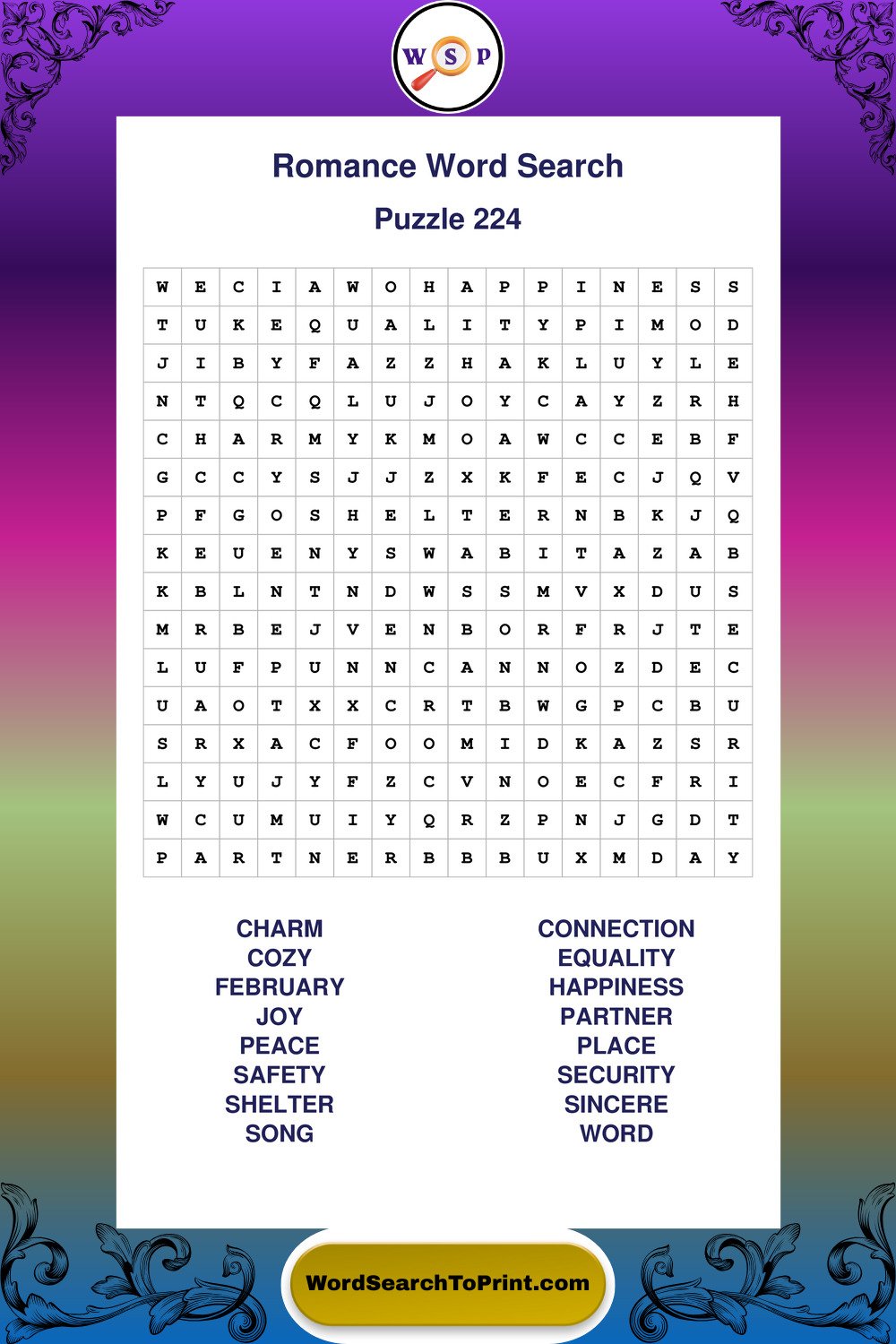 Romance Word Search Puzzle 224