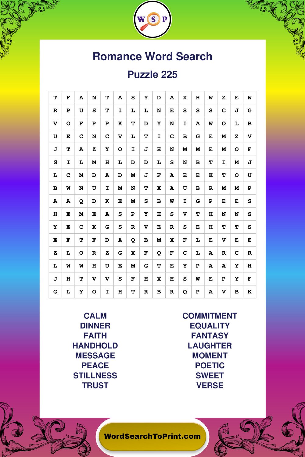 Romance Word Search Puzzle 225