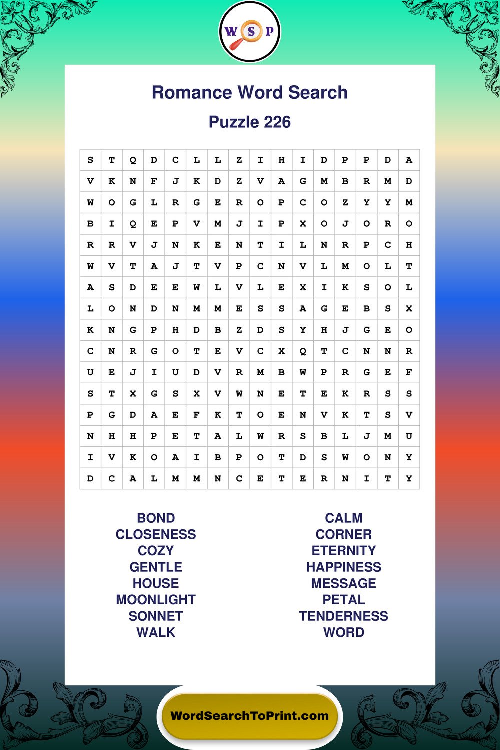 Romance Word Search Puzzle 226
