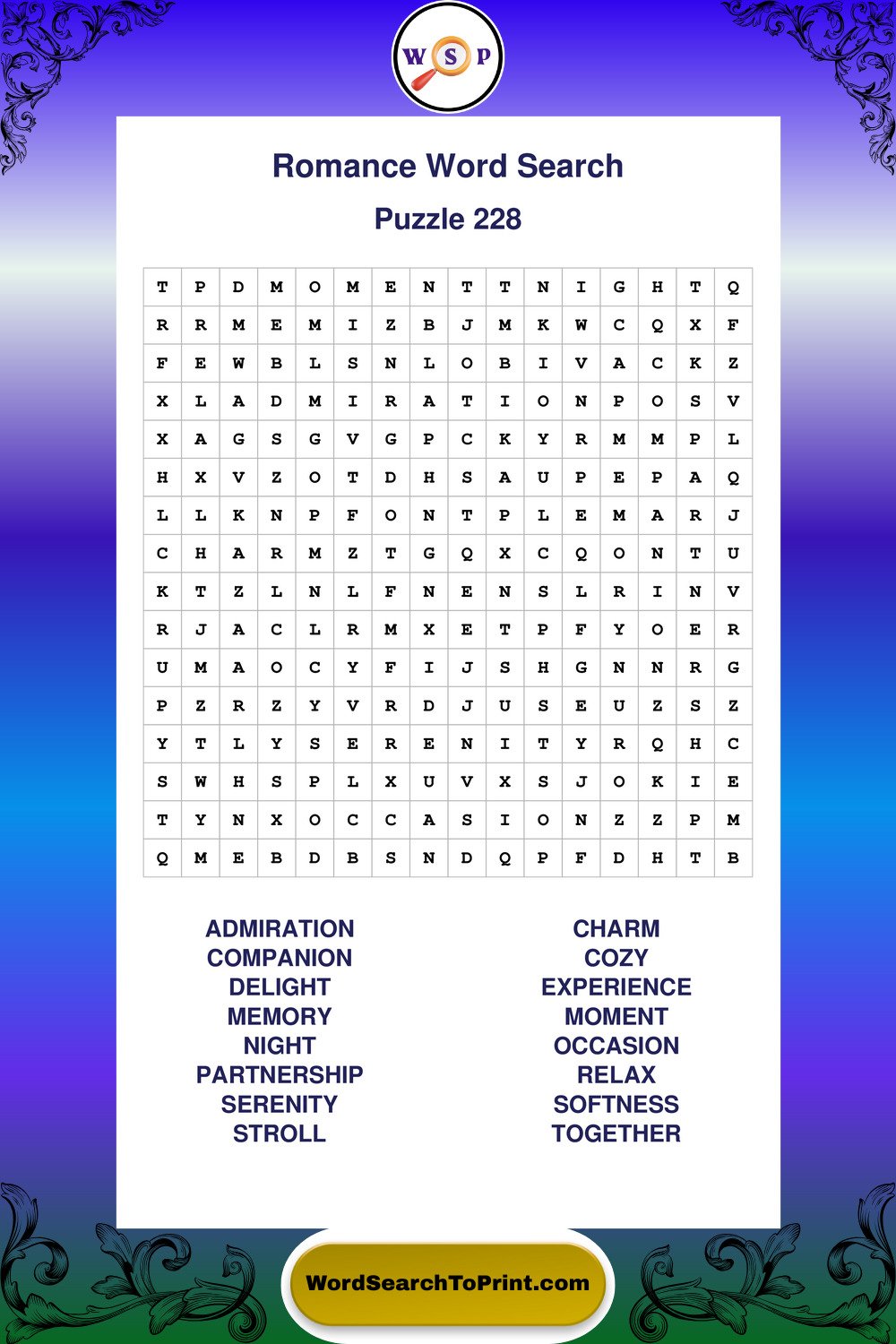 Romance Word Search Puzzle 228