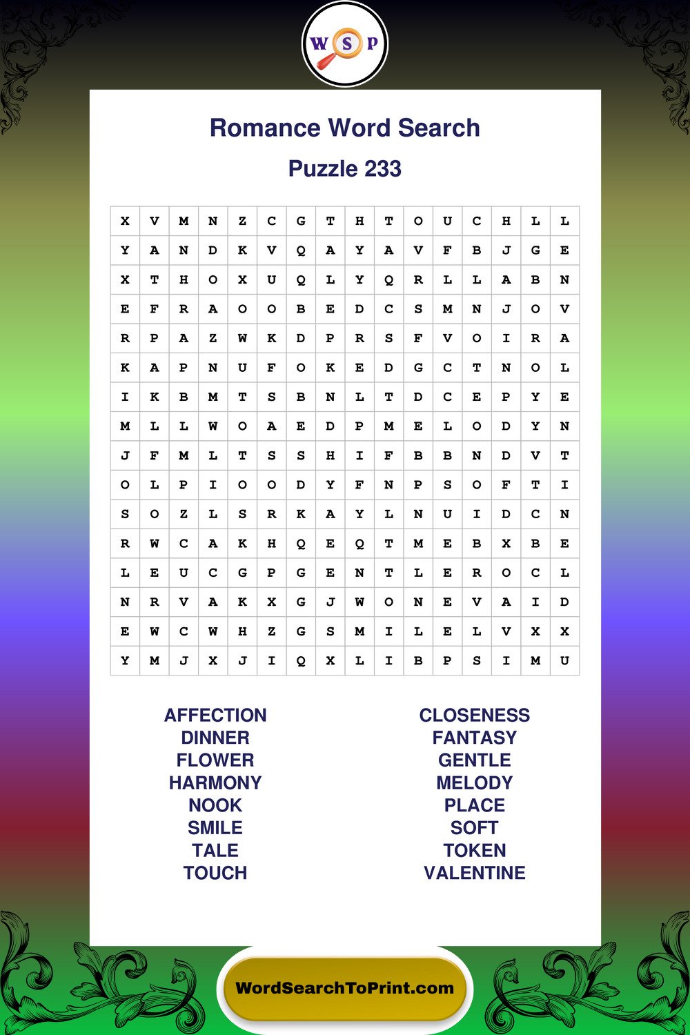 Romance Word Search Puzzle 233