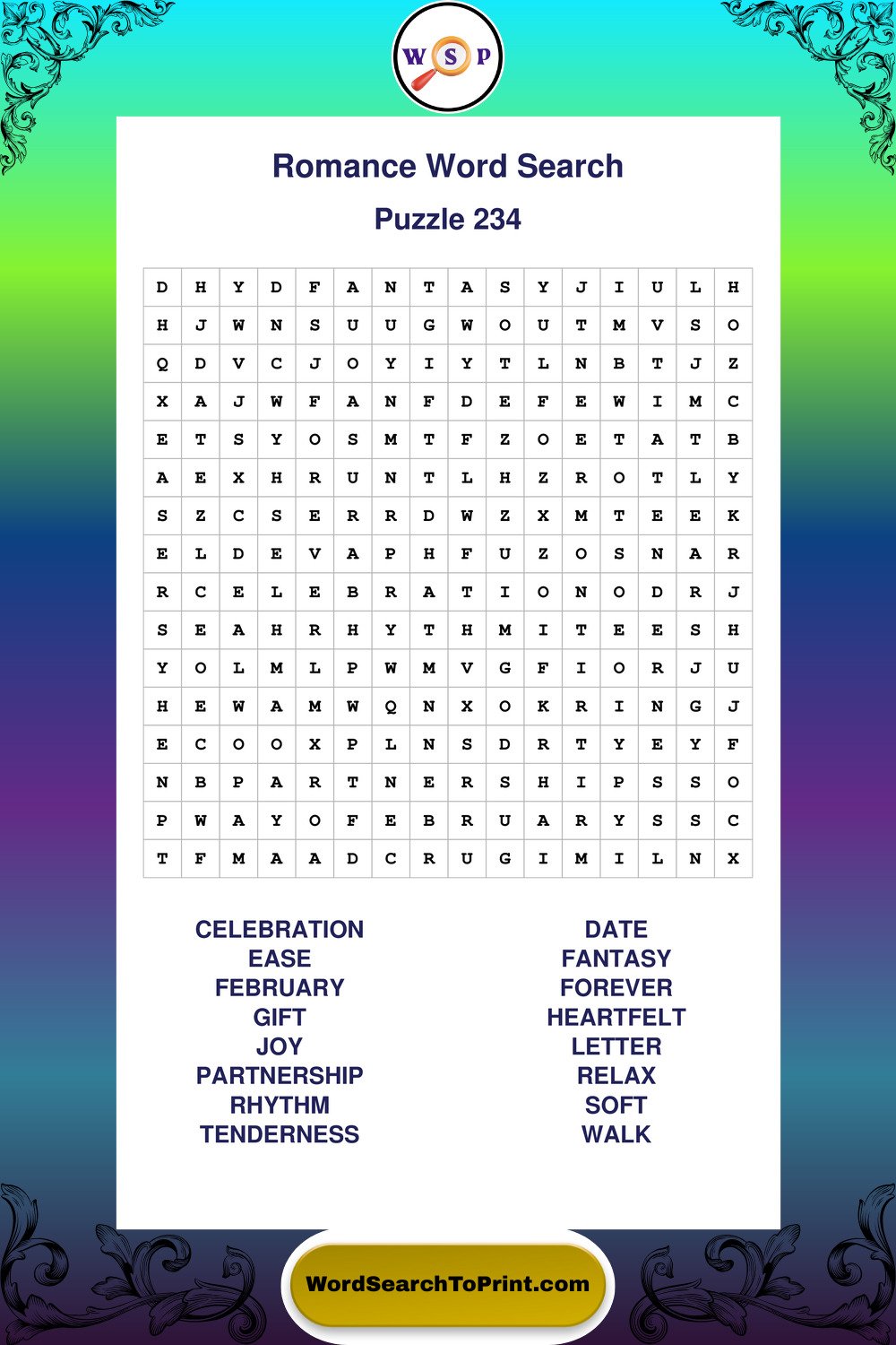 Romance Word Search Puzzle 234