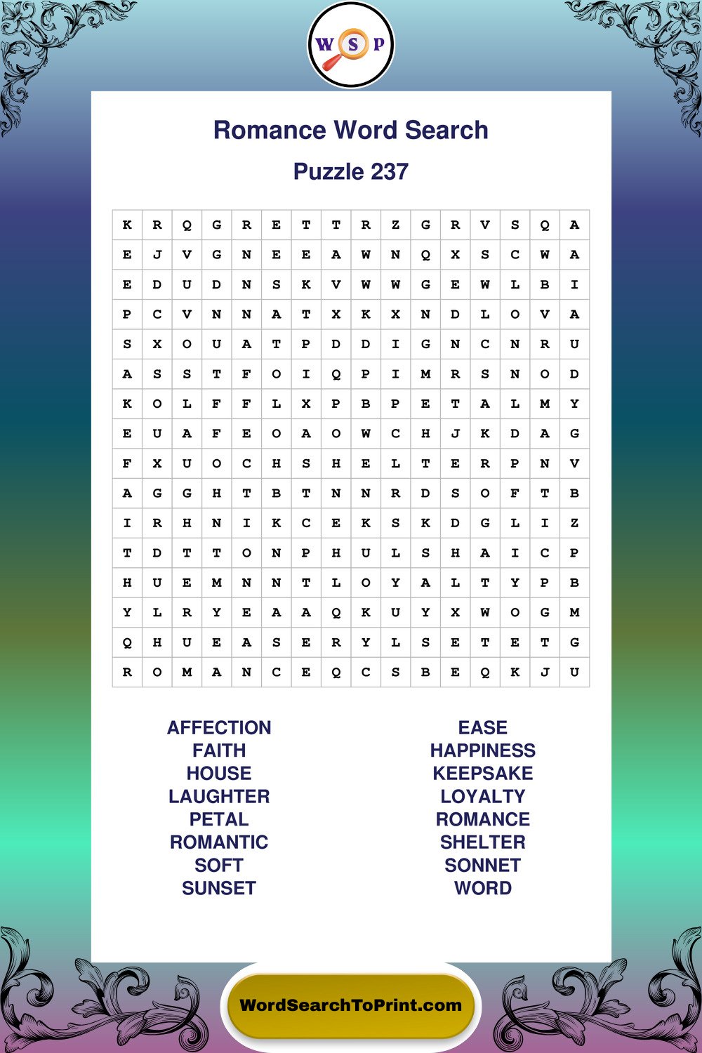 Romance Word Search Puzzle 237