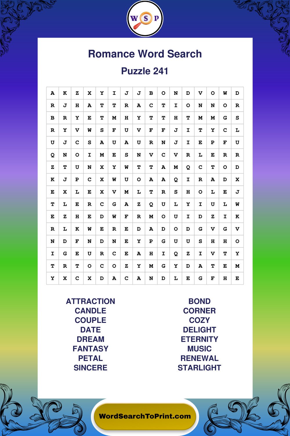 Romance Word Search Puzzle 241