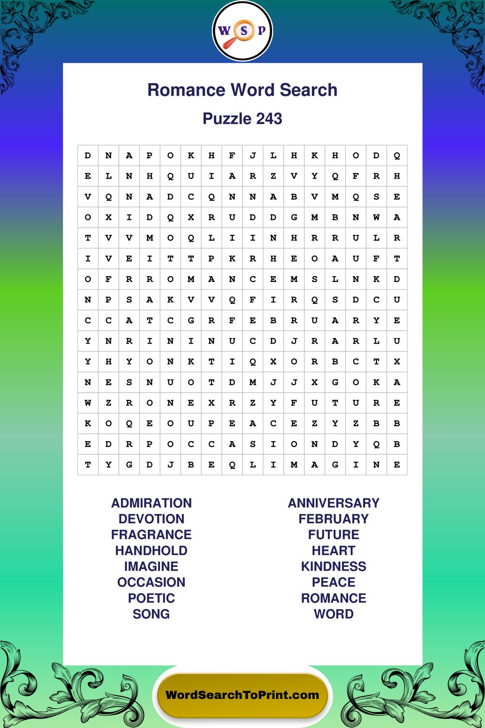 Romance Word Search Puzzle 243