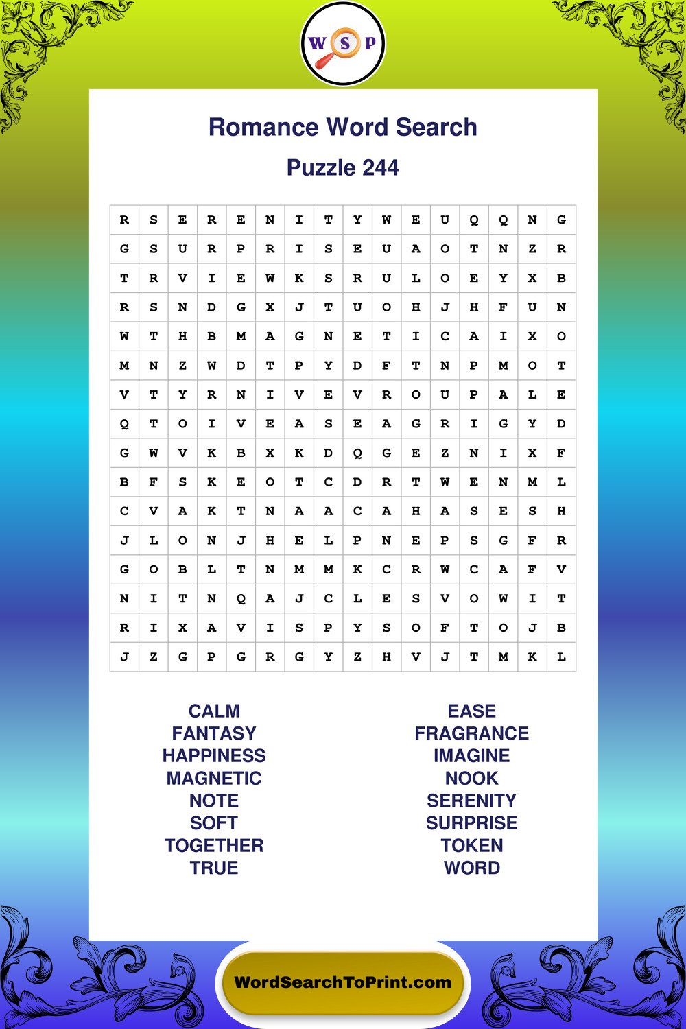 Romance Word Search Puzzle 244