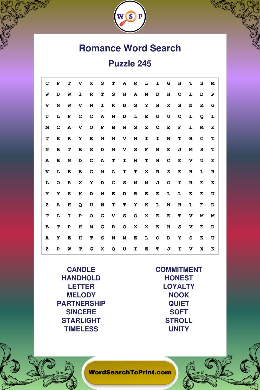 Romance Word Search Puzzle 245