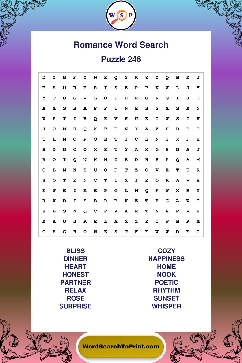 Romance Word Search Puzzle 246